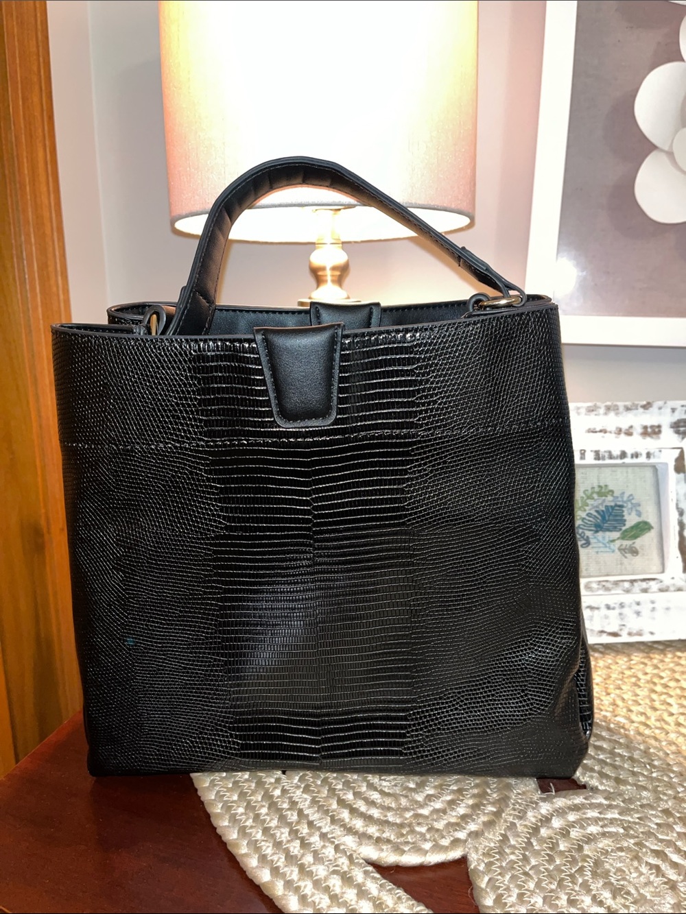Jen & Co. Classic Black Structured Tote Handbag